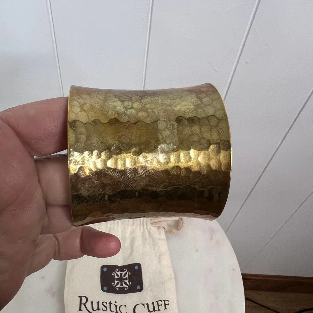 Rustic Cuff Copper Hammered Cuff Bracelet with‎ Dust Bag